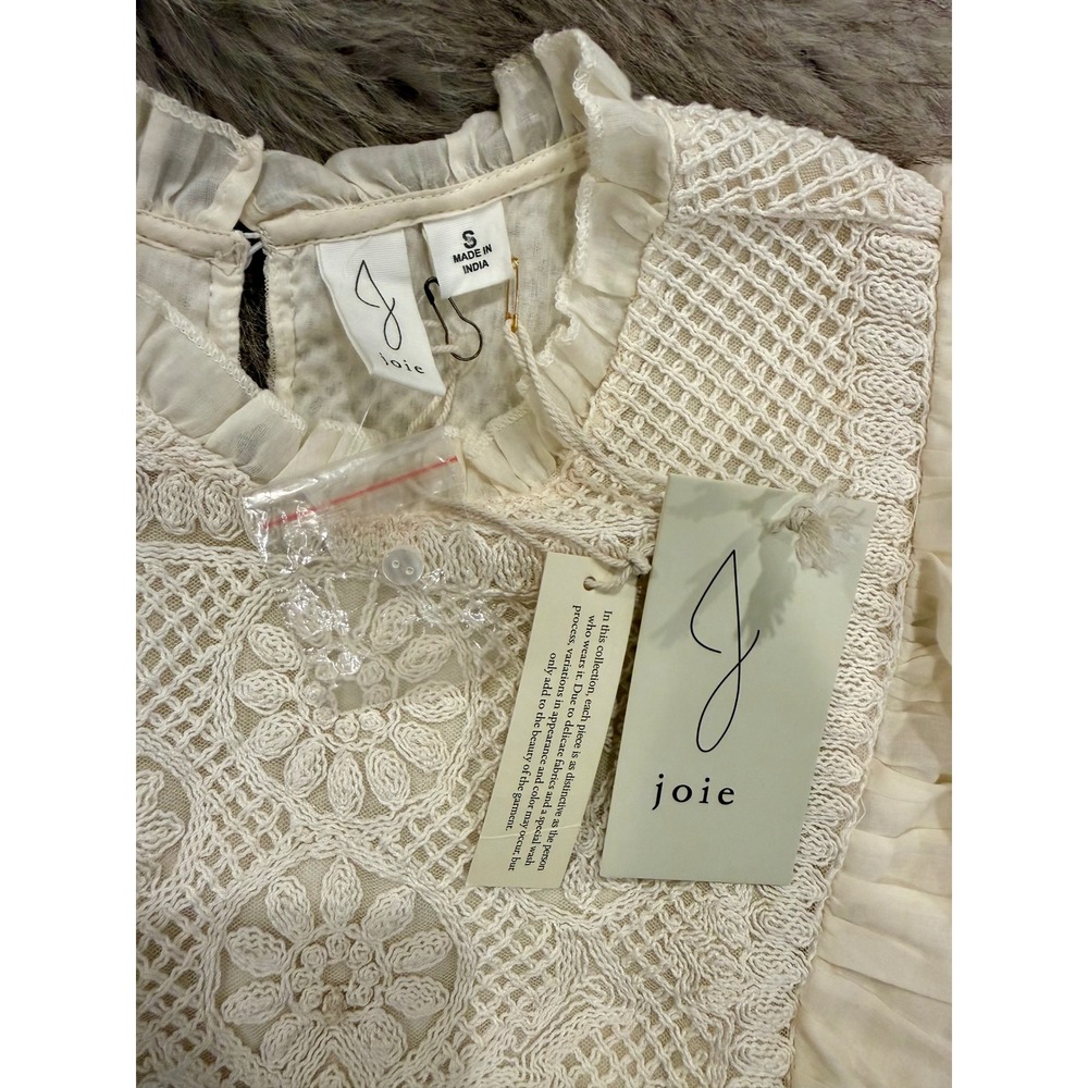 Joie Anitra Embroidered Crochet Ruffle Sleeve Top Porcelain White Small NWT - Picture 6 of 7